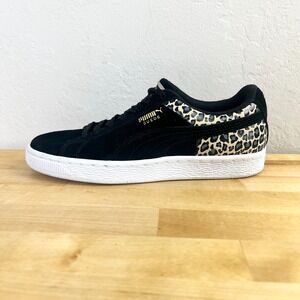 Puma Suede Classic Sneakers Leopard Print Womens Size 6.5 Black Gold Low‎ Top